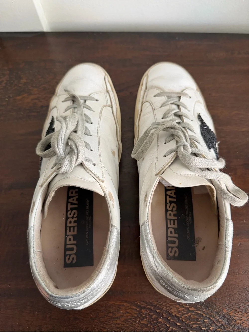 Golden Goose Superstar black glitter star silver heel size 38